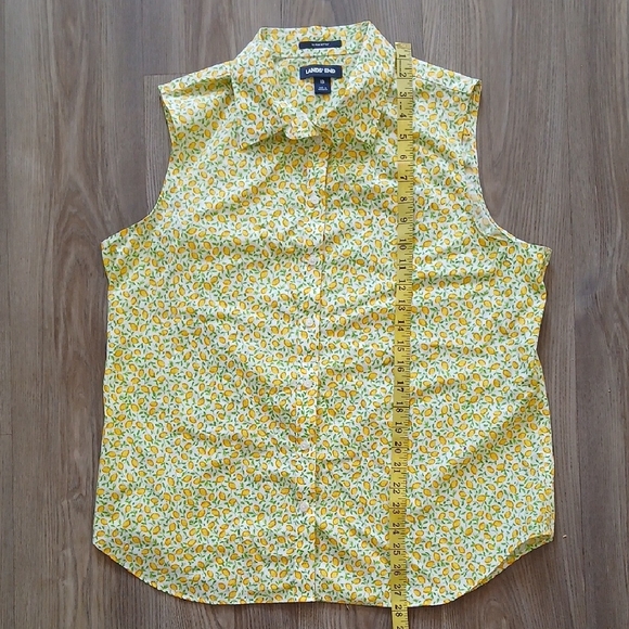 Lands' End Yellow Lemon-Print Sleeveless Button Front Top - Picture 4 of 6